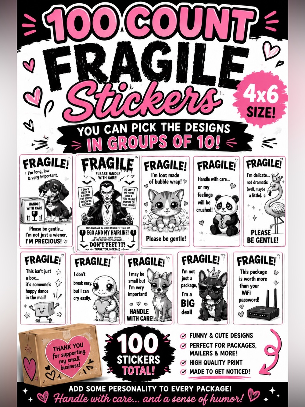Fragile Stickers 100 count 4x6